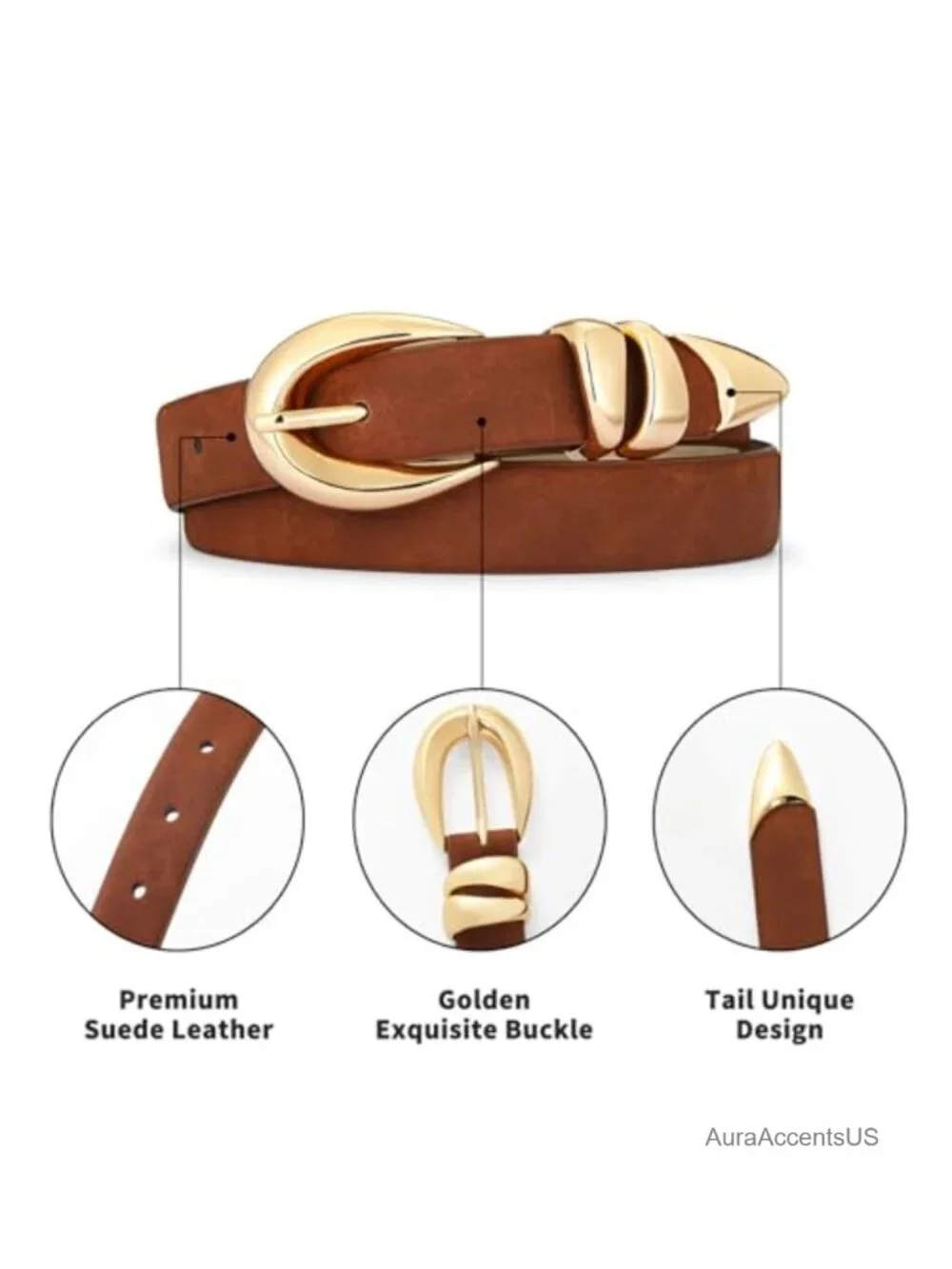 Women's Faux Leather Belt with Gold Buckle - Stylish Dress Belt